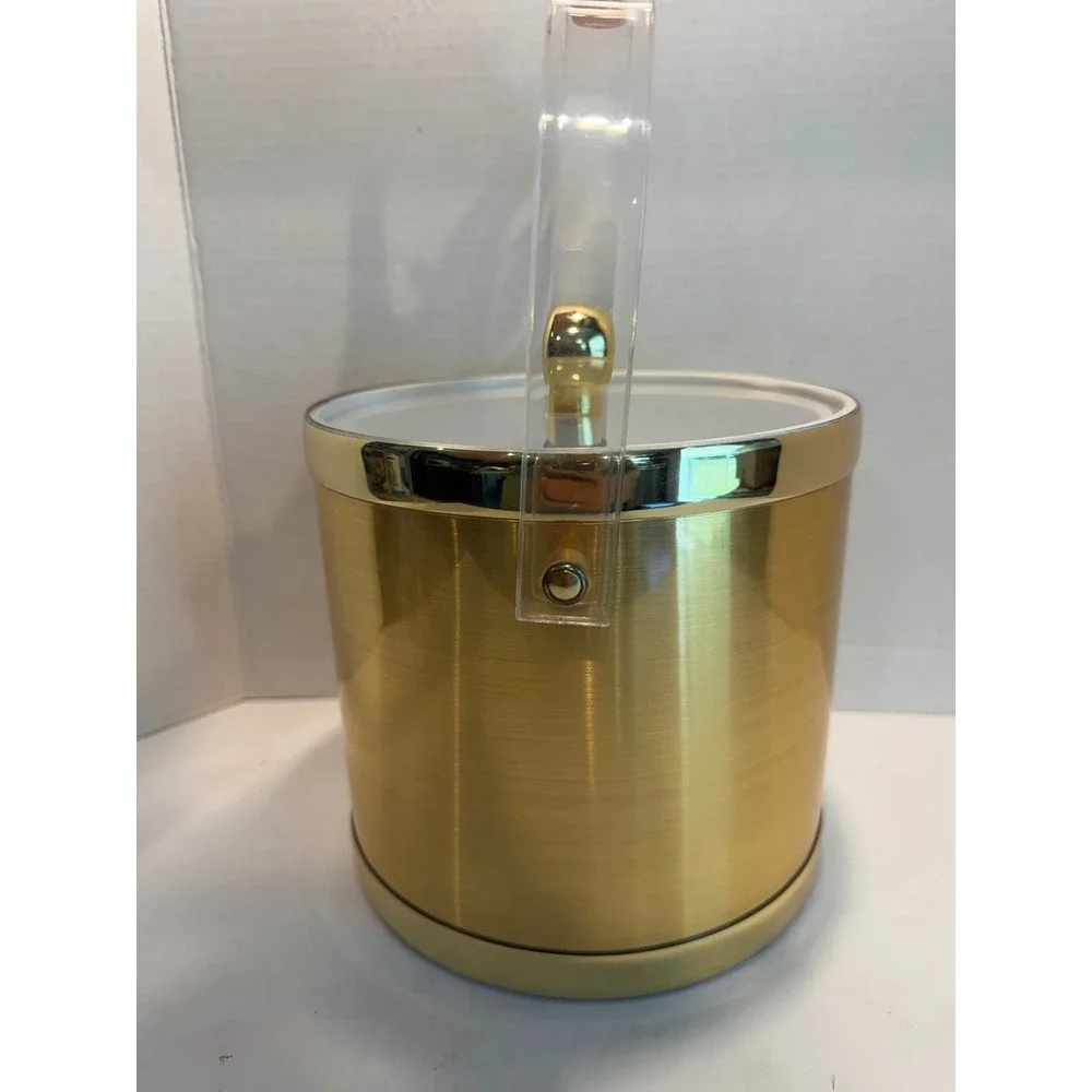 Culver Ice Bucket 3 Qt 080 Brushed Gold Acrylic Handle Vintage Barware NOS